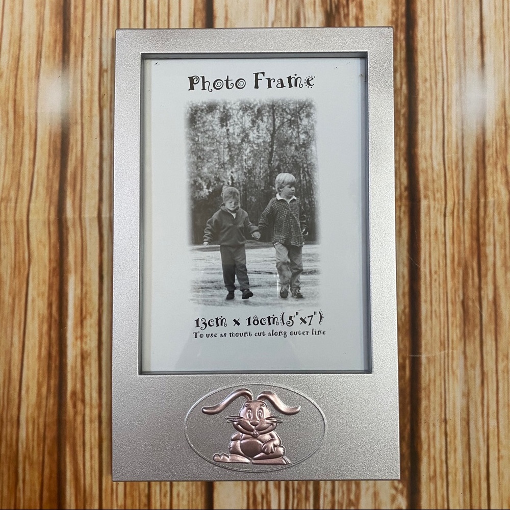 🆕5”x7” Silver & Pink Rabbit Photo Frame
